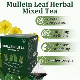 Mullein Leaf Tea,Organic Kidney Cleanse Herbal Mullein Leaf Tea For Lungs Cleanse And Respiratory Support,Mullein Leaf Tea Bags For Men Women,Caffeine Free, 20 Tea Bags (1Box(20pcs))