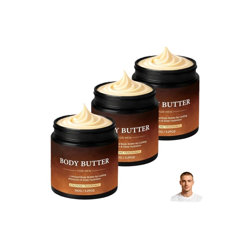Body Butter for Men, Fragrance Moisturizer for Daily Grooming (3pcs)