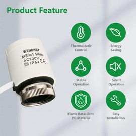 Wengart Actuator for Underfloor Heating WG2209,AC230V Normally Open M30*1.5 Thread,Visible On and Off for regulating The Heat Output of Heating Systems