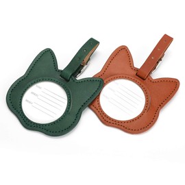 Luggage Tag Cat Type, Pack of 2 Luggage Tags with Address Tag, Luggage Tag, Suitcase Name Tag, Suitcase Labelling Name Plate Pendant (Green Brown)