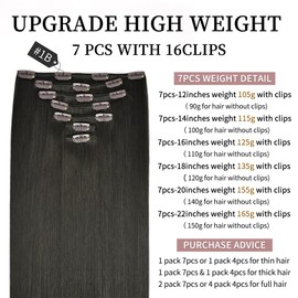 18 Inch Clip-in Hair Extensions Remy Human Hair for Women - Soft Handmade Real Human Hair Clip in Extensions, Straight, Thick, 135g 7pcs Natural Black #1B Color