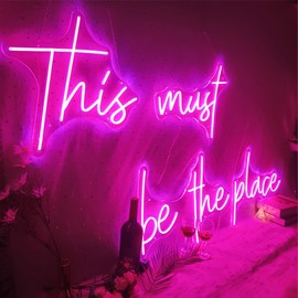78x16 Inch Super Large This Must Be The Place Neon Sign Pink, Neon Light for Wall Decor with Remote Dimmer, This Must Be The Place LED Sign for Bedroom, Office, Cafe, Bar, Weddings, Hot Pink