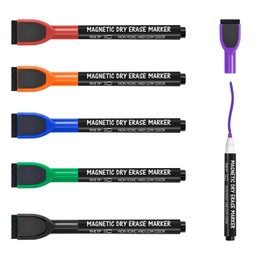 maxtek Whiteboard Pens Magentic, Fine Tip Dry Wipe Pens, Assorted Colours, White Board Markers Erasable with Eraser, Low Odour Thin Whiteboard Pens