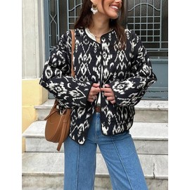 Yimoon Women's Cropped Quilted Puffer Jacket Floral Print Lightweight Padded Coat Vintage Button Down Puffy Outwear(BlackFloral-XS)