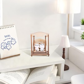 SIRPERICE Miniature Cat Figurine with DIY Swing - Funny Sculpture for Shelf, Cute Statue, Desk Decor, Home & Office Decoration, Fairy Garden Ornaments, Small Gift for Cat Lovers