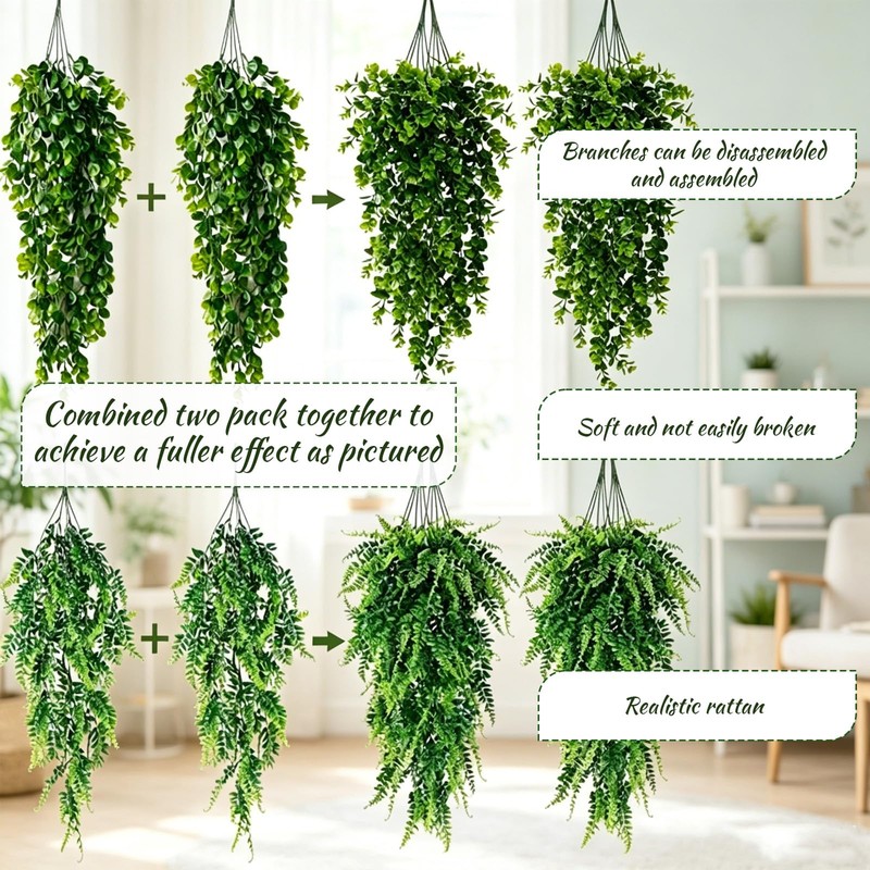 Fake Trailing Plant 2 Pack, Hanging Plant Eucalyptus & Persian