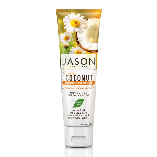 Jason Simply Coconut Soothing Fluoride-Free Toothpaste, Coconut Chamomile, 4.2 Oz