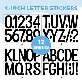 153PCS Letter Stickers Large 12 Sheets Alphabet Number Stickers Waterproof Self-Adhesive Vinyl Letters for Bulletin Board Poster Board Mailbox Crafts Classroom Home School Project Decor(Black, 4 Inch)