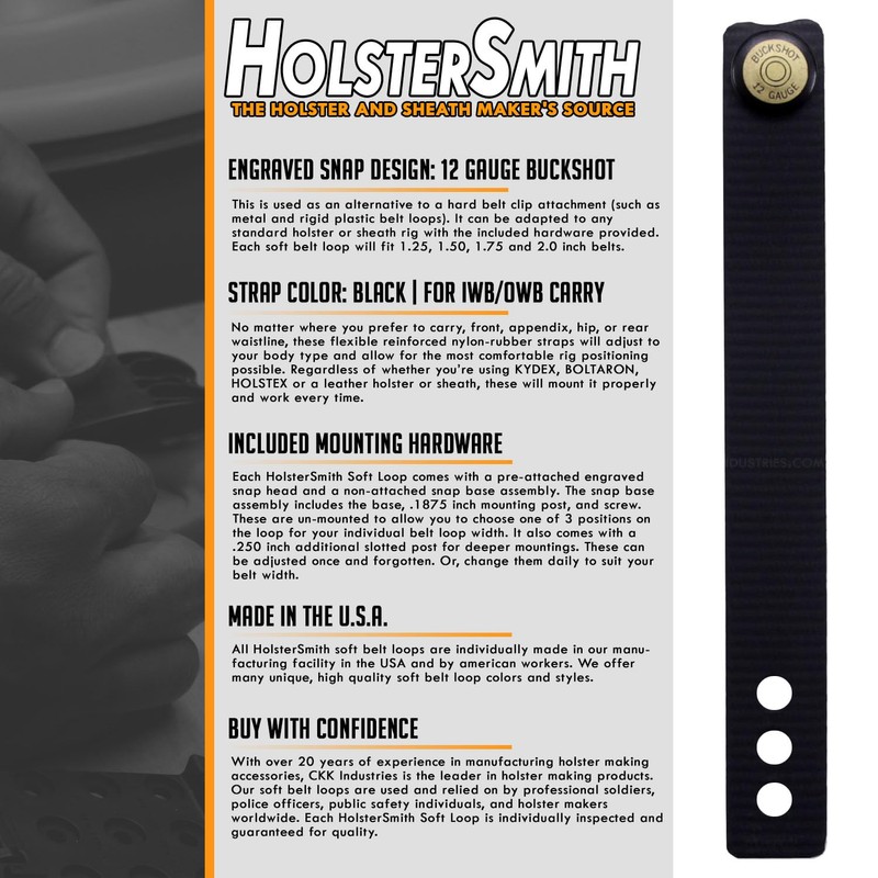 IWB/OWB Soft Belt Loop w/Engraved Buckshot Snap - Pull-The-Dot Closure