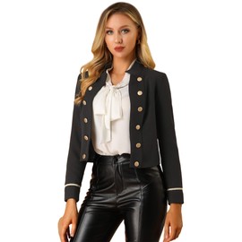 Allegra K Women's Vintage Steampunk Jacket 1960s Open Front Button Decor Casual Jacket Black M