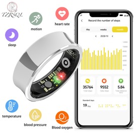 TZRSQL Health Tracker Smart Ring for Men Women, Sleep Tracker, Fitness Tracker with Heart Rate/Blood Pressure/Blood Oxygen Monitor.Temperature Monitor.IP68 Waterproof.No Subscription fee.（Gold 11#）