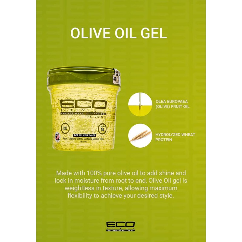 Ecostyle Olive Oil Styling Gel, All Day Hold, Alcohol Free,