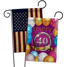 Happy 40th Anniversary Garden Flags Pack Celebration Couple Married Wedding Occasion Party Valentines USA Vintage Applique Small Decorative Gift Yard House Banner Made In 13 X 18.5