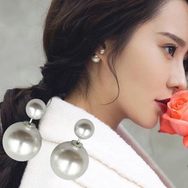 Cimenexe Vintage Pearl Ear Jackets Earrings Silver Pearl Earrings Pearl Stud Earrings Bohemian Pearl Front Back Earrings Pearl Wedding Earrings Jewellery for Women and Girls Gifts