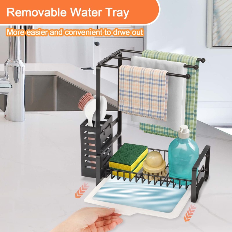 Mutool Sink Caddy Organiser, Sponge Holder with Drain Pan, Kitchen