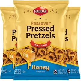 Haddar Gluten Free Pressed Honey Pretzels, 5oz (3 Pack) | Thin & Crisp, Low Calorie, Kosher for Passover