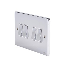 Schneider Electric GU1542WPC Ultimate Low Profile polished chrome White insert 4 gang 2 way 16AX plate switch