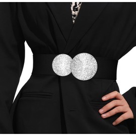 JASGOOD Women Wide Elastic Belt with Sliver Buckle for Dress Stretchy Vintage Waist Black Belt Fit Waist 32"-37"