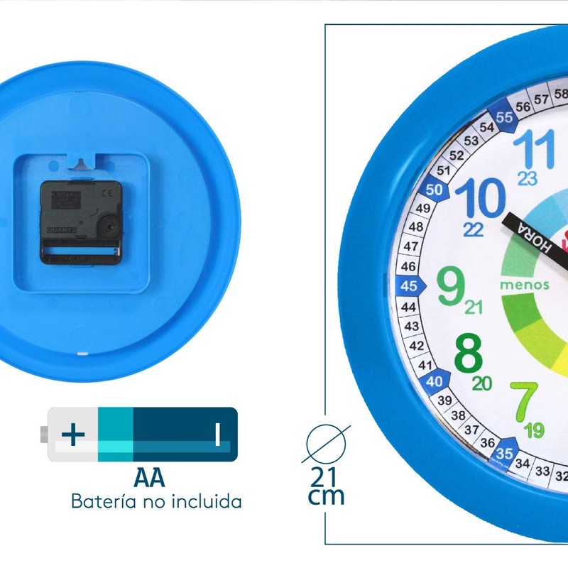 KIDDUS ESPAÑOL Azul Children's Wall Clock Analogue Time Teacher with