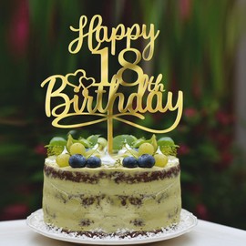 Sleyberoy - Decoración acrílica para tartas de feliz cumpleaños 18 - Hello 18, Cheers to 18 años, 18 aniversario/fiesta de cumpleaños, niños y niñas, hombres y mujeres, decoración de pasteles seleccionados (18)