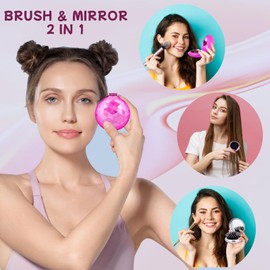 Shinning Diamond Design Folding Hair Brush Travel Hairbrush with Mirror,Pocket Foldable Comb Compact Brush for Purse for Girls and Women (Violet)