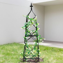 GOOOXIM Obelisk Trellis for Garden - 38.3" x 10.03" Durable Metal Climbing Support for Roses, Vines & Flowers | Elegant Black Design with Decorative Top & Hollow Sides