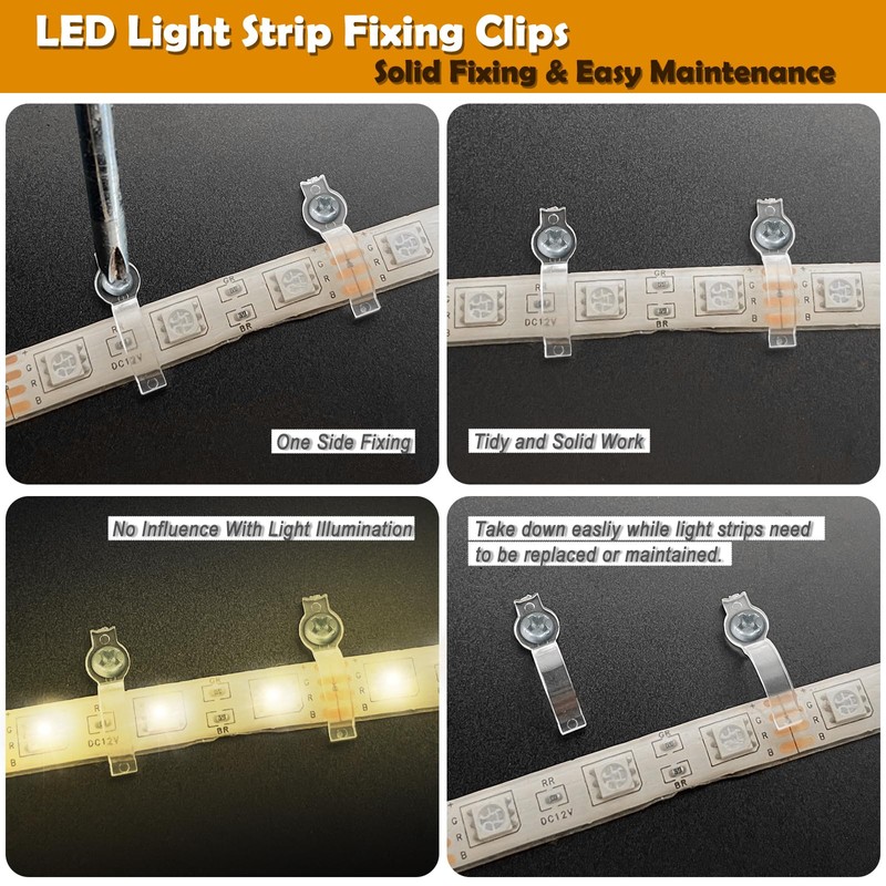 GRIVER 100 Pack Strip Light Mounting Brackets,Fixing Clips,One-Side Fixing,100 Screws