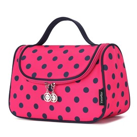 Yeiotsy Travel Cosmetic Bag – Polka Dots Makeup Travel Organizer, Hanging Toiletry Bag for Women (Rose Red)