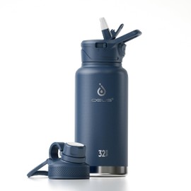 IDEUS Vacuum Insulated Water Bottle, Stainless Steel Double Wall Flask Metal Sports Canteen with Leak-Proof Screw Cap (Navy Blue, 32oz (950ml))