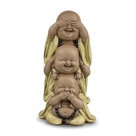 Zen'Light Statue of 3 Laughing Buddhas - See Nothing - Hear Nothing - Say Nothing - Baby Buddha Symbolic Ensemble - Peaceful and Cheerful Mood - Zen Decoration - Height 18 cm