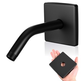 Shower Extension Arm with 3.5 Inch Square Showerhead Decorative Cover, 6 Inch Wall Mount Shower Head Extender, Matte Black Showers Pipe Extension, Durable Replacement Showers Head Pipe