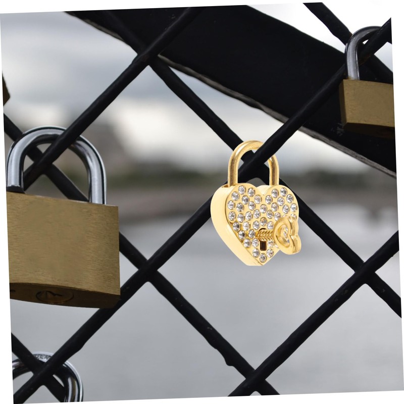 WOONEKY 2Pcs Gold Heart Shaped Padlock with Sparkly Rhinestones Love