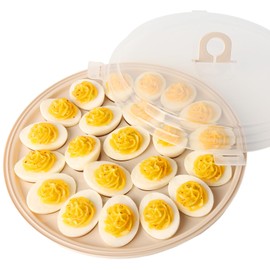 HAKSEN Deviled Egg Tray with Lid, Deviled Egg Platter Brown Egg Carrier 22 Slots for Refrigerator Home Kitchen Camp