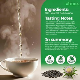 WOTIHA 60 Count Premium Milk Thistle Tea Bags - 100% Natural Milk Thistle Seed, Liver Support, Caffeine-Free, Additive-Free, Non-GMO