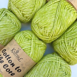 Cotton to The Core Cotton Yarn for Crocheting, 6-Pack (852 Yds / 300G), Free Patterns, Beginners Friendly - Soft Baby Yarn for Knitting - 3 DK Light Worsted Weight - Lime Green