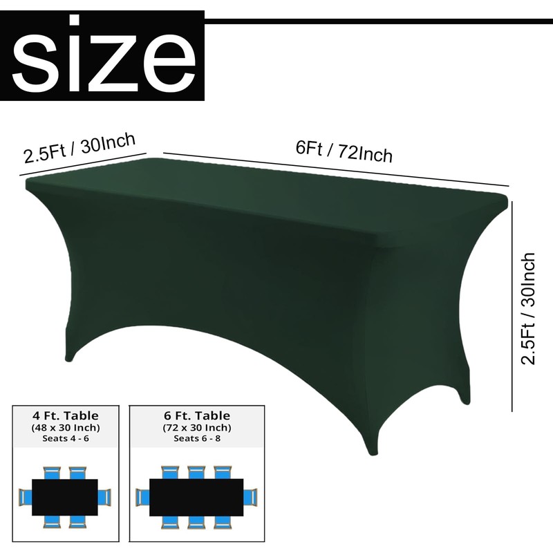 Mienocol Dark Green Spandex Tablecloths,6FT Stretchable Rectangle Table Cover Washable