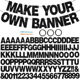 BEISHIDA 116 PCS A-Z Glitter Black DIY Letter Banner Kit Make Your Own Banner，Including 111 Letters and Numbers 3 Rope and 2 Threading Device,Customized for Birthday Graduation Wedding Party Decor