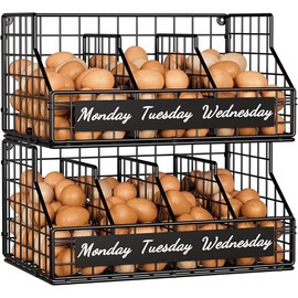 Egg Holder Countertop with 5 Dividers & Labels, 2 Tier Stackable Chicken Egg Baskets for Gathering Fresh Eggs, Egg Organizer for Countertop/Wall-Mounted, Black - Color: Black, Size: 1-Tier（with DIY labels）