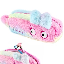 Biiange Fluffy Pencil Case Pouch, Kawaii Pencil Bag, Big Eyed Rabbit Plush Pen Case, Stationery Zipper Pen Box, Stationery Storage Bag, Makeup Pouch, for Daily Work(1Pcs pink)