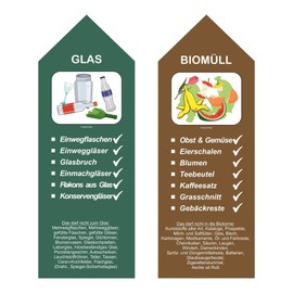 Finest Folia (R032) Set of 6 Waste Separation Stickers, Scratch- and Weatherproof, Square Tip Top, Height: 300 mm, W: 110 mm