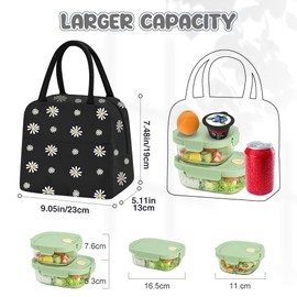 TIECHI Reusable Insulated Lunch Bag for Women/Men/Adult Portable Thermal Lunch Box Lunch Tote, Small Lunch Bag with Daisy Pattern, Cooler Bag for Work & Any Occasion