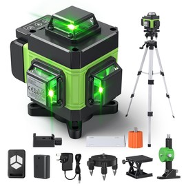 Laser Level 360 Self Leveling with Tripod, 4D Green Laser Level Lines Tool, Cross Line Laser with 2 Rechargeable Battery and Tool Kit for Construction, Picture Hanging, Floor Tile, Renovation