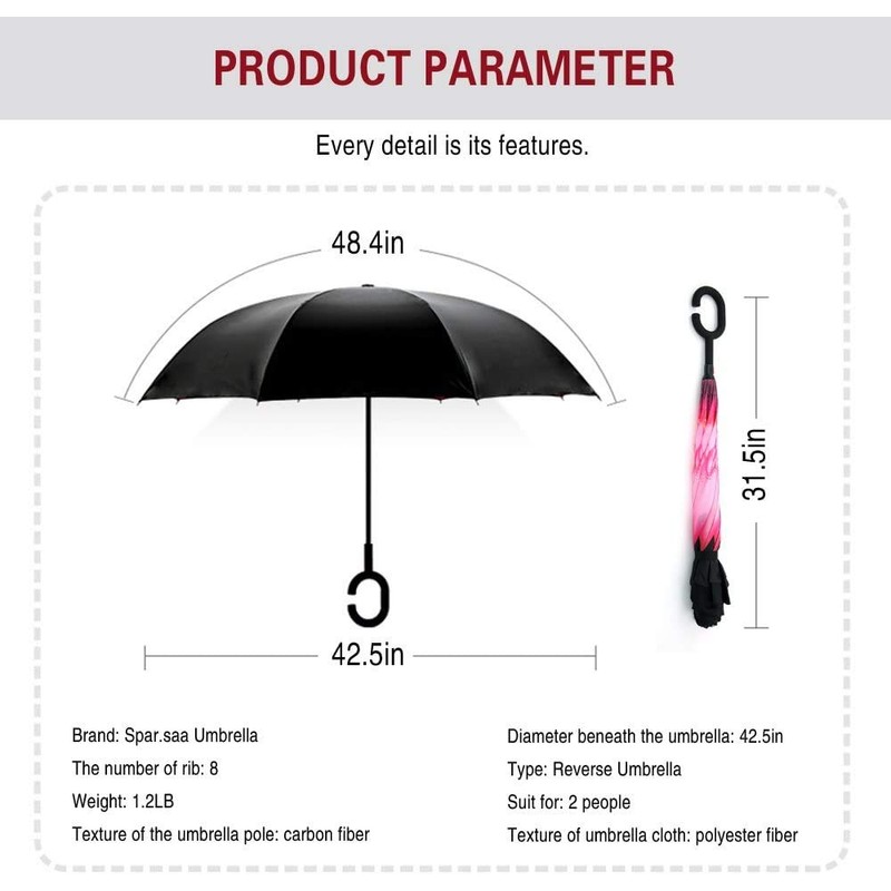 SIEPASA Spar. Saa Double Layer Inverted Umbrella with C-Shaped Handle,