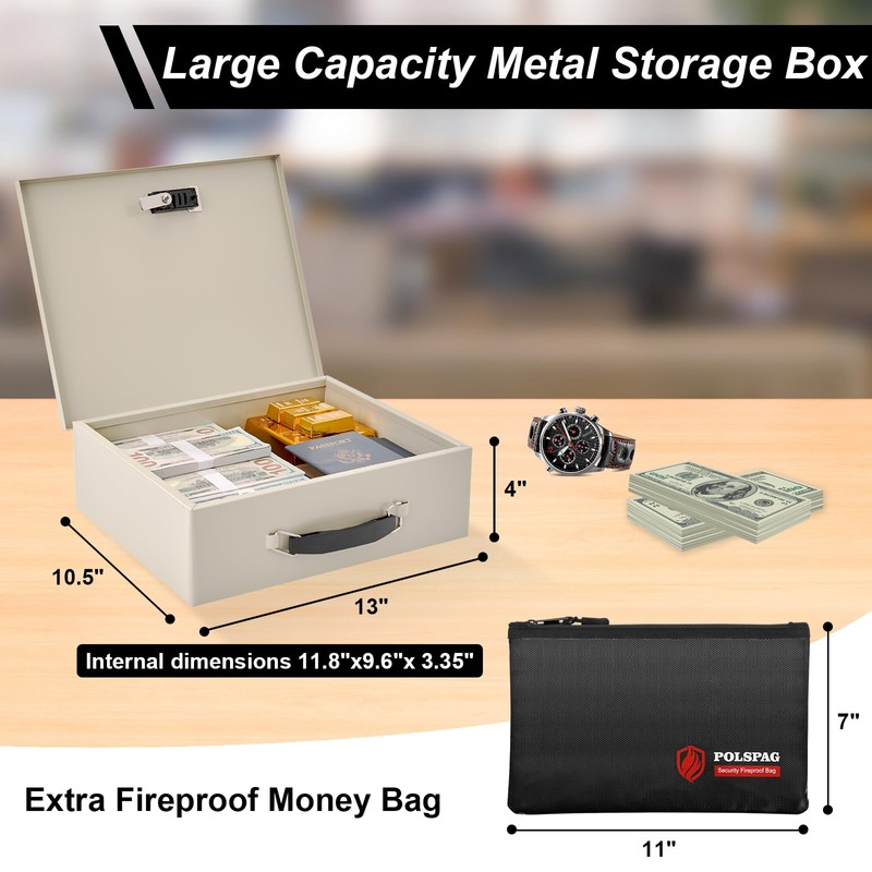 Fireproof Document Box with Combination Lock,Fireproof Money Bag Included-Secure Storage
