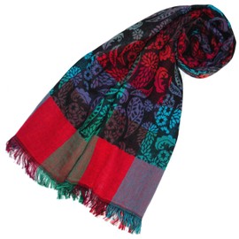 Lorenzo Cana - Luxury women's scarf made of soft wool, elaborate paisley pattern, multi-coloured, 34 cm x 184 cm, wool scarf, wool scarf, women's scarf, 78692, blue