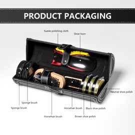 YUET 12PC Shoe Shine Kit Leather Boot Polish Kit w/Brushes and Brown, Black, Neutral Polish for Shoe Care and Cleaning