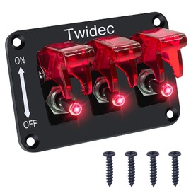 Twidec/3 Gang Rocker Toggle Switch Panel with 12V LED Light Toggle Switch 20A Heavy Duty Racing Car SPST 3Pin ON/Off Red LED Illuminated Switch Plate and Red Waterproof Safety Cover ASW-07DRRMZ-BZ