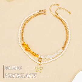 Jovono Boho Geschichtete Halskette Gold Seestern Anhänger Halsketten Strand Perlen Hals Ketten für Frauen, Einheitsgröße, /, Kein Edelstein