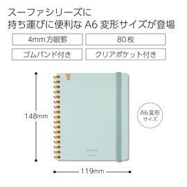 Kokuyo Sooofa A6 Soft Ring Notebook, Variation, 0.2 inch (4 mm) Square, 80 Sheets, Blue, SV758S4-LB