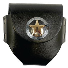 Custom Ranger Star Leather Snuff Can Holder with Snap Closure in Black